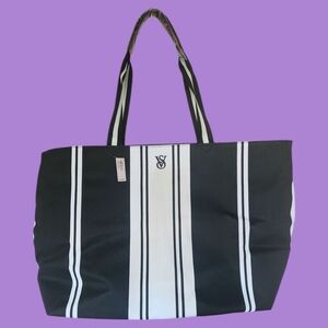 Victoria's Secret Black and White Striped Tote Bag